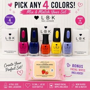LBK Nail Pick Any 4 Colors Bundle (NIB) +Bonus Wipes 💅✨